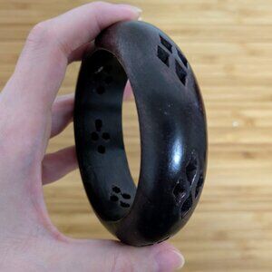 Vintage Wooden Bracelet from India – Dark Brown with Cutouts